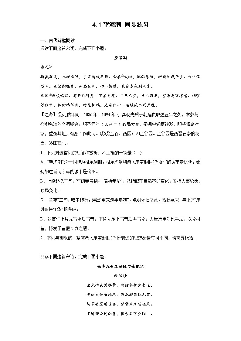 4.1望海潮  同步练习- 2022-2023学年统编版高中语文选择性必修下册01