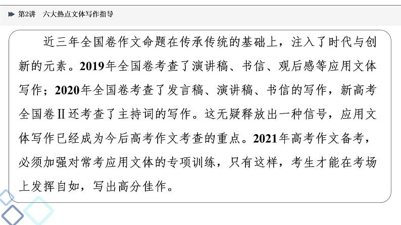 2022版高考语文一轮复习 第4部分 第2讲 六大热点文体写作指导课件PPT第2页