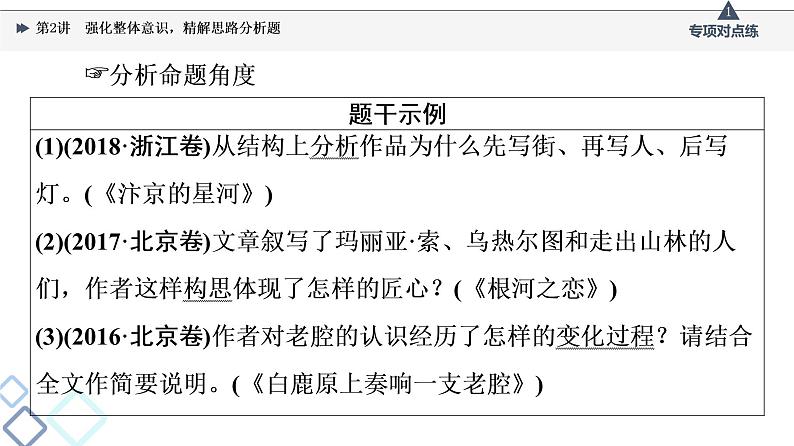 2022版高考语文一轮复习 第1部分 专题2 散文阅读 第2讲 强化整体意识，精解思路分析题课件PPT第4页