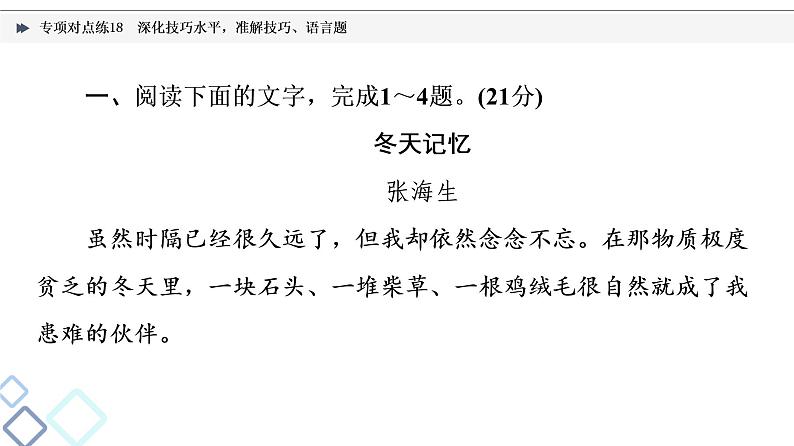 2022版高考语文二轮复习 专项对点练18 深化技巧水平，准解技巧、语言题课件PPT第2页