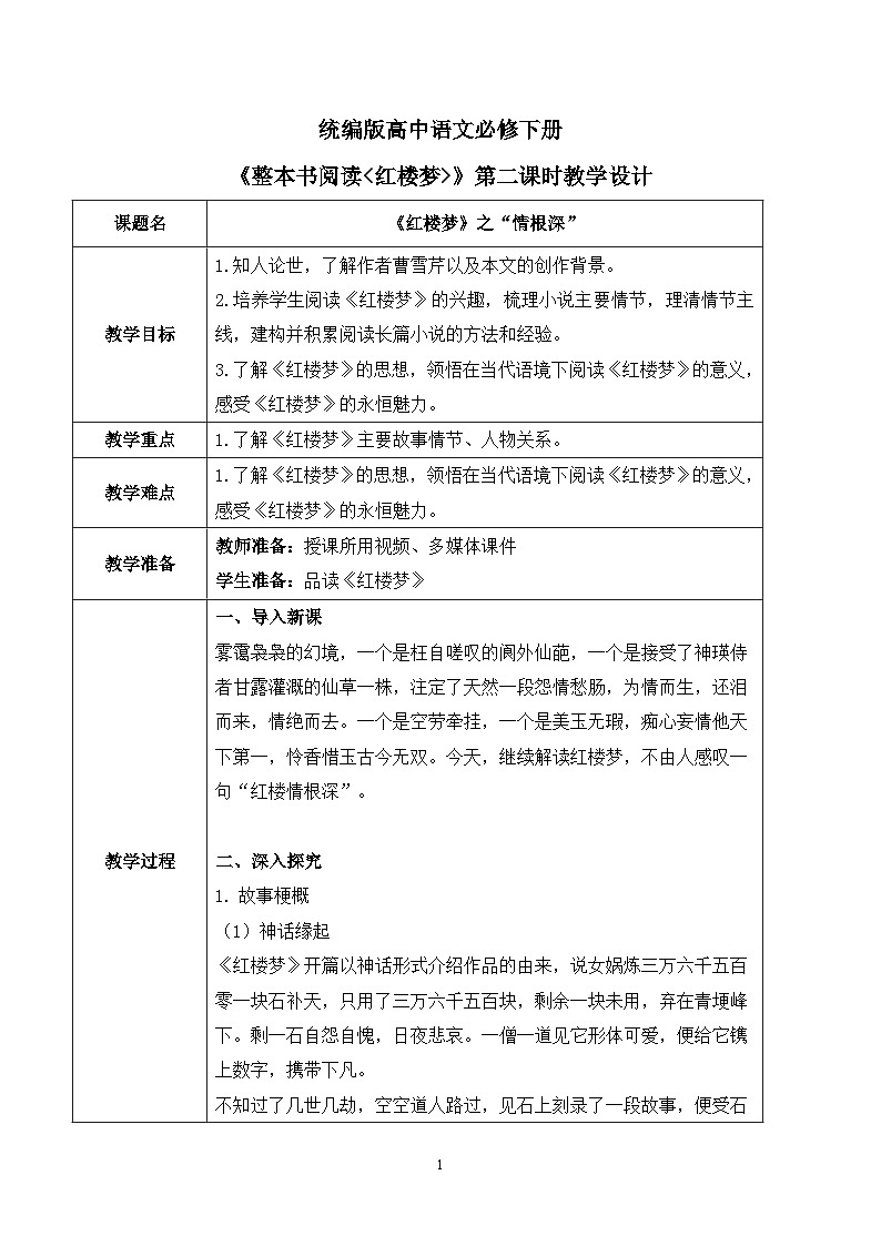 第七单元第二节《整本书阅读红楼梦》第二课时课件+教案01