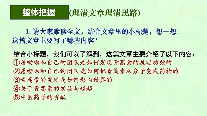 2021-2022学年部编版高中语文必修下册7.1《青蒿素：人类征服疾病的一小步》课件05