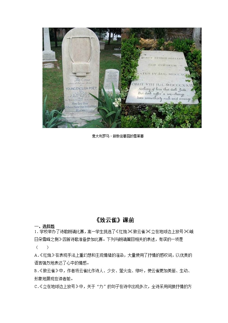 2《致云雀》课中-高中语文统编版（2019）必修上册课前课中课后同步试题精编02