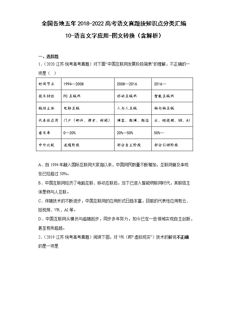 全国各地五年2018-2022高考语文真题按知识点分类汇编10-语言文字应用-图文转换（含解析）第1页