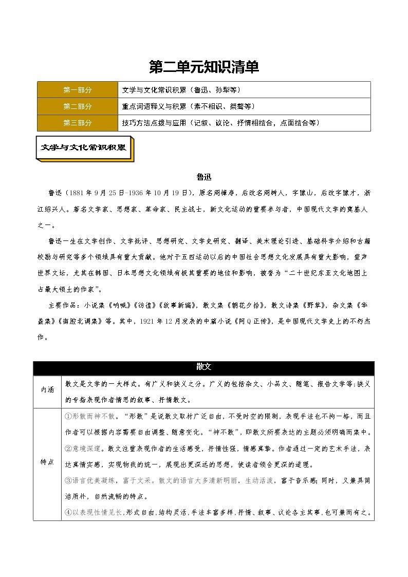 第二单元（单元测试） 高二语文必修中册同步备课系列（统编版）01