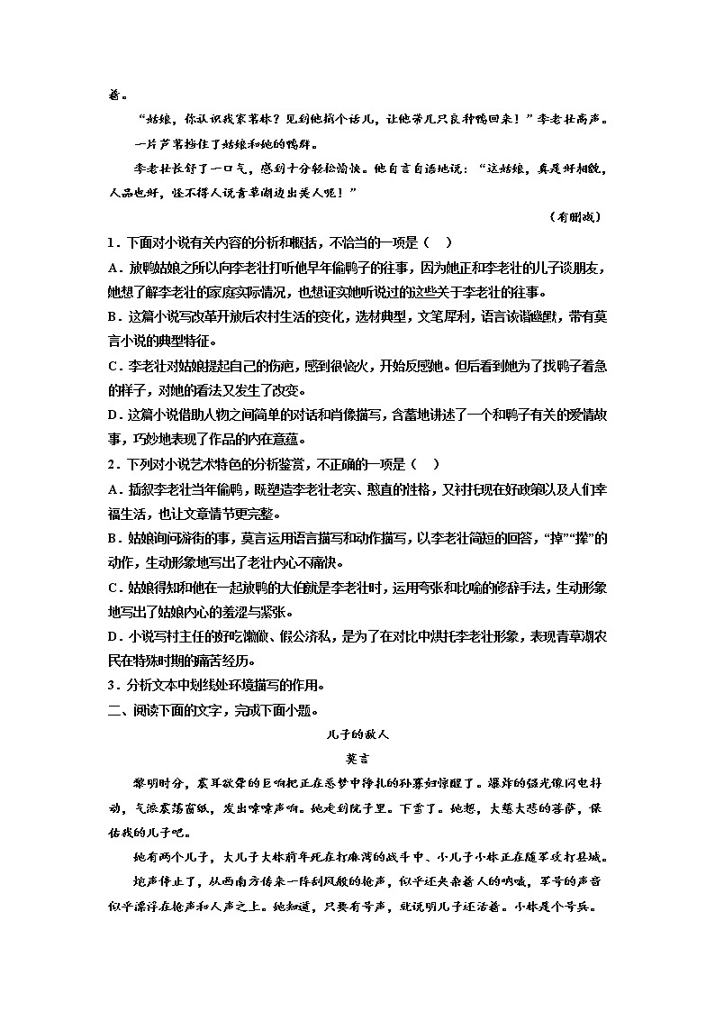 2023届高三语文复习：小说专题训练——莫言小说第3页