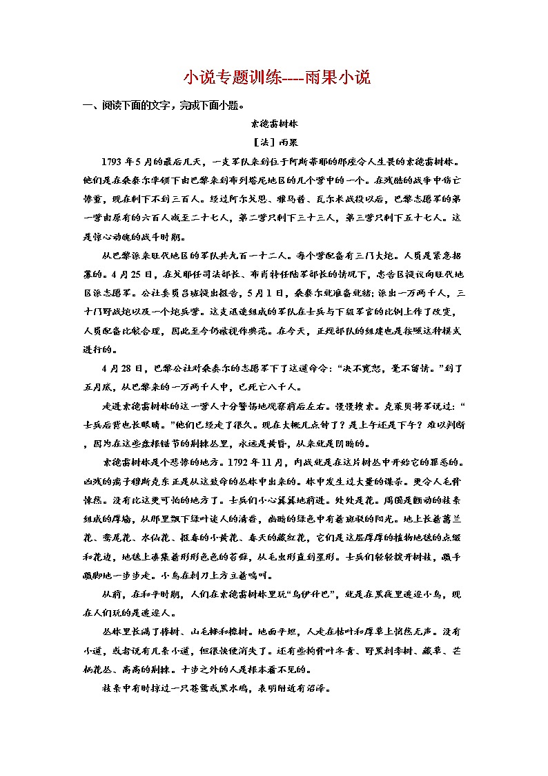 2023届高三语文复习：小说专题训练-雨果小说第1页