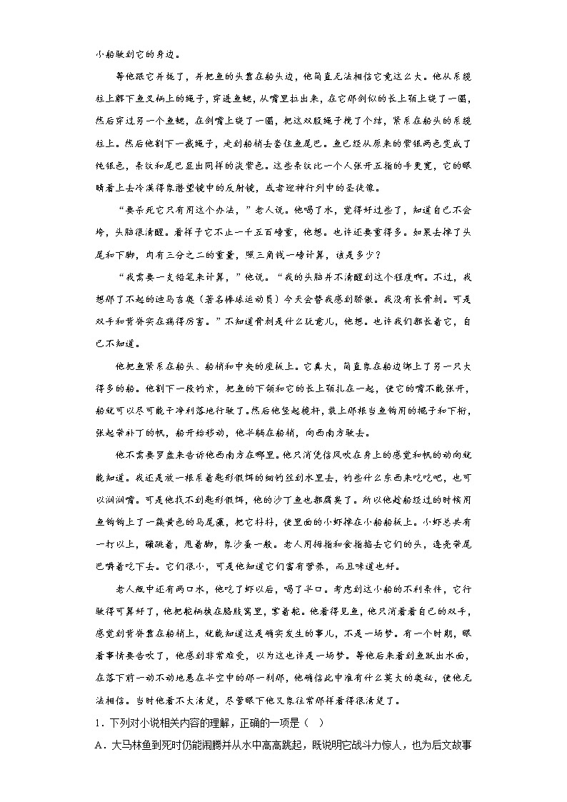 10.《老人与海（节选）》同步练习 2022-2023学年统编版高中语文选择性必修上册02