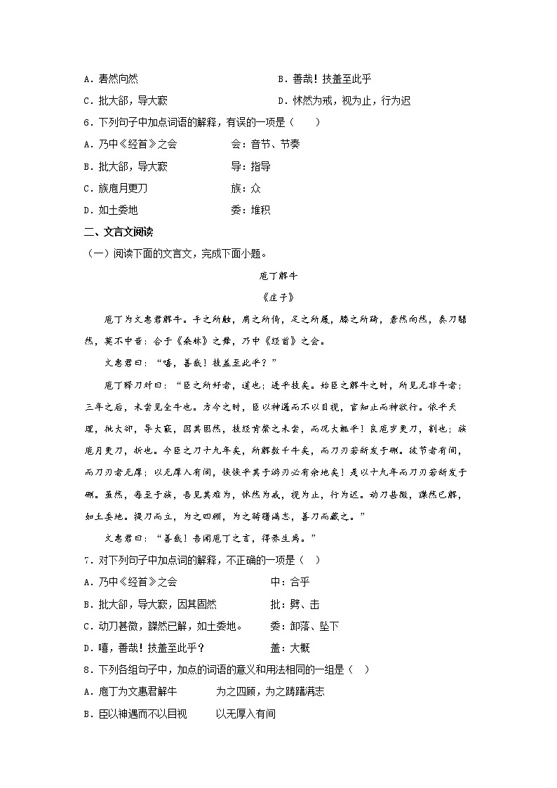 1.3 《庖丁解牛》（同步习题）-102