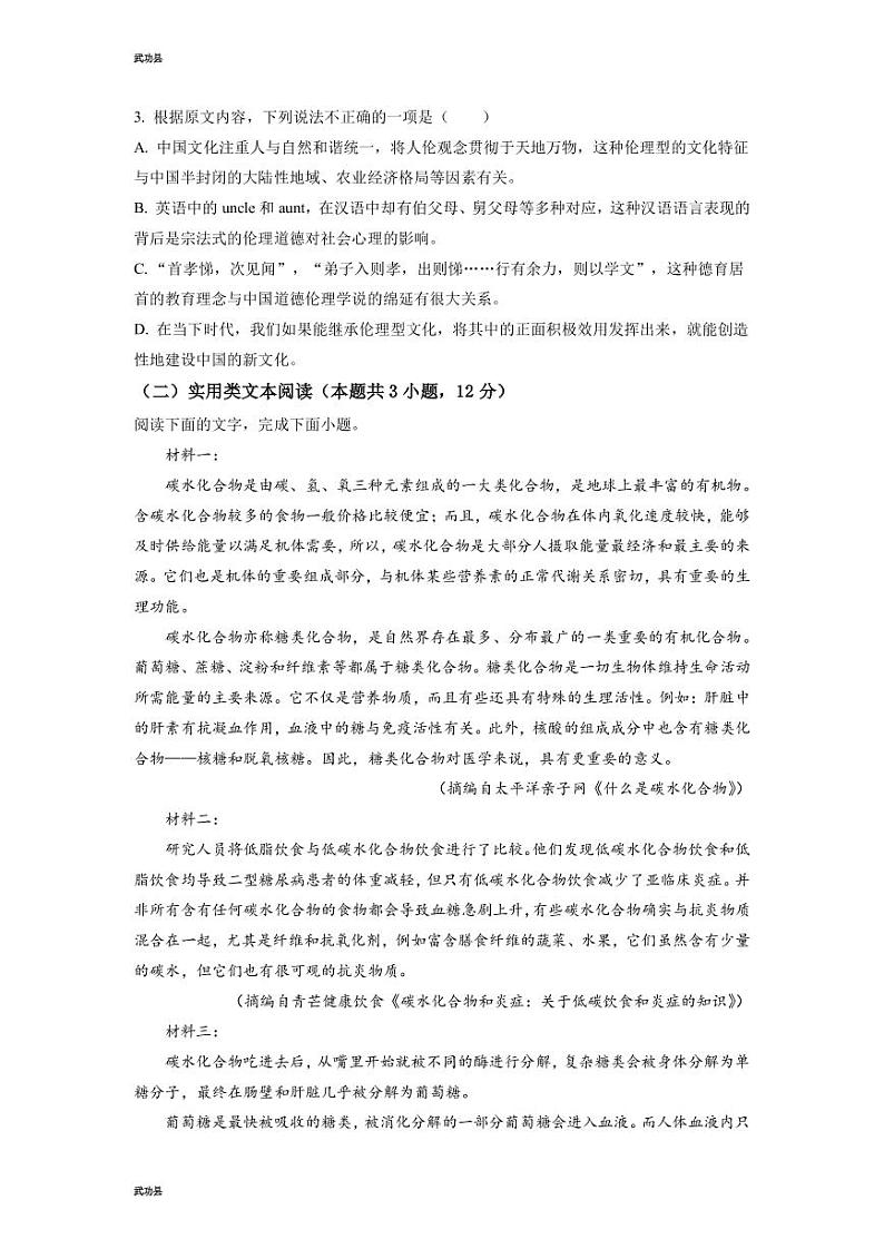 2023届陕西省咸阳市武功县高三一模语文试题（PDF版）03