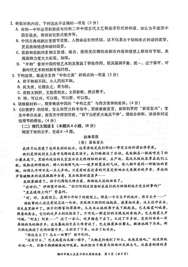 2023届广东省梅州市高三高考一模 语文试题及答案03