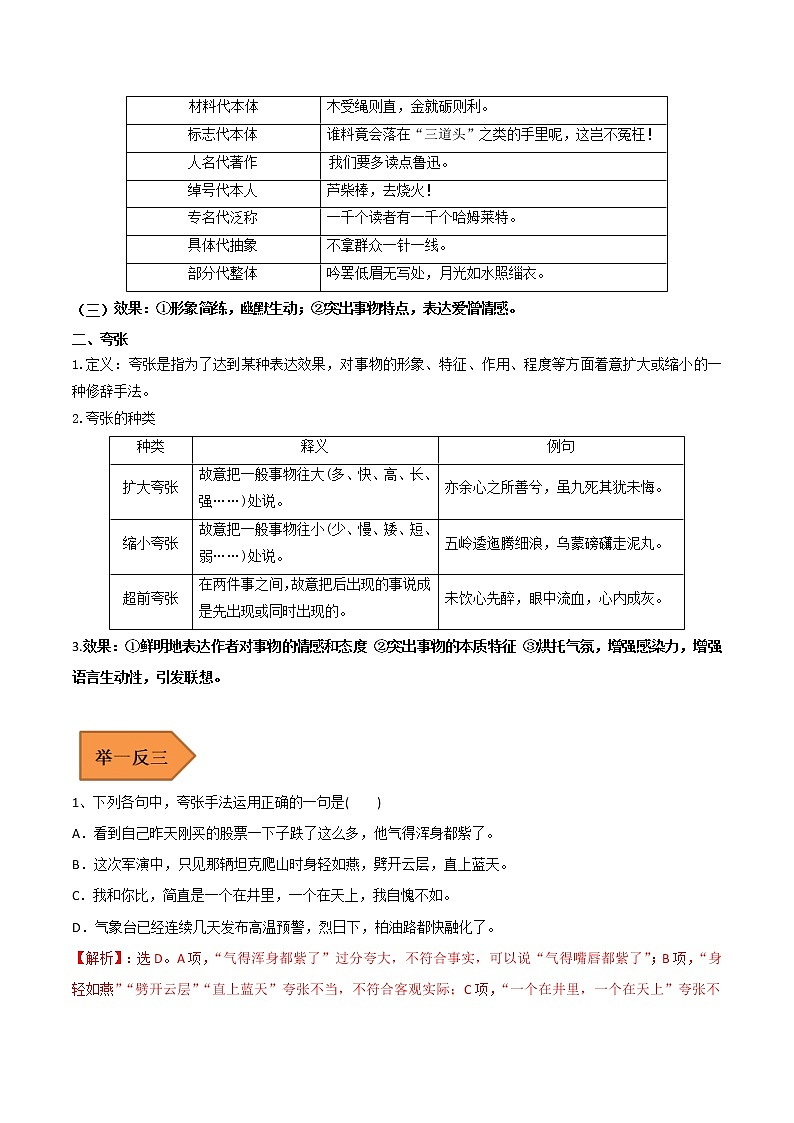 【备考2023】高考语文易错题汇编（全国通用）——易错点18  修辞手法 （原卷版）第3页