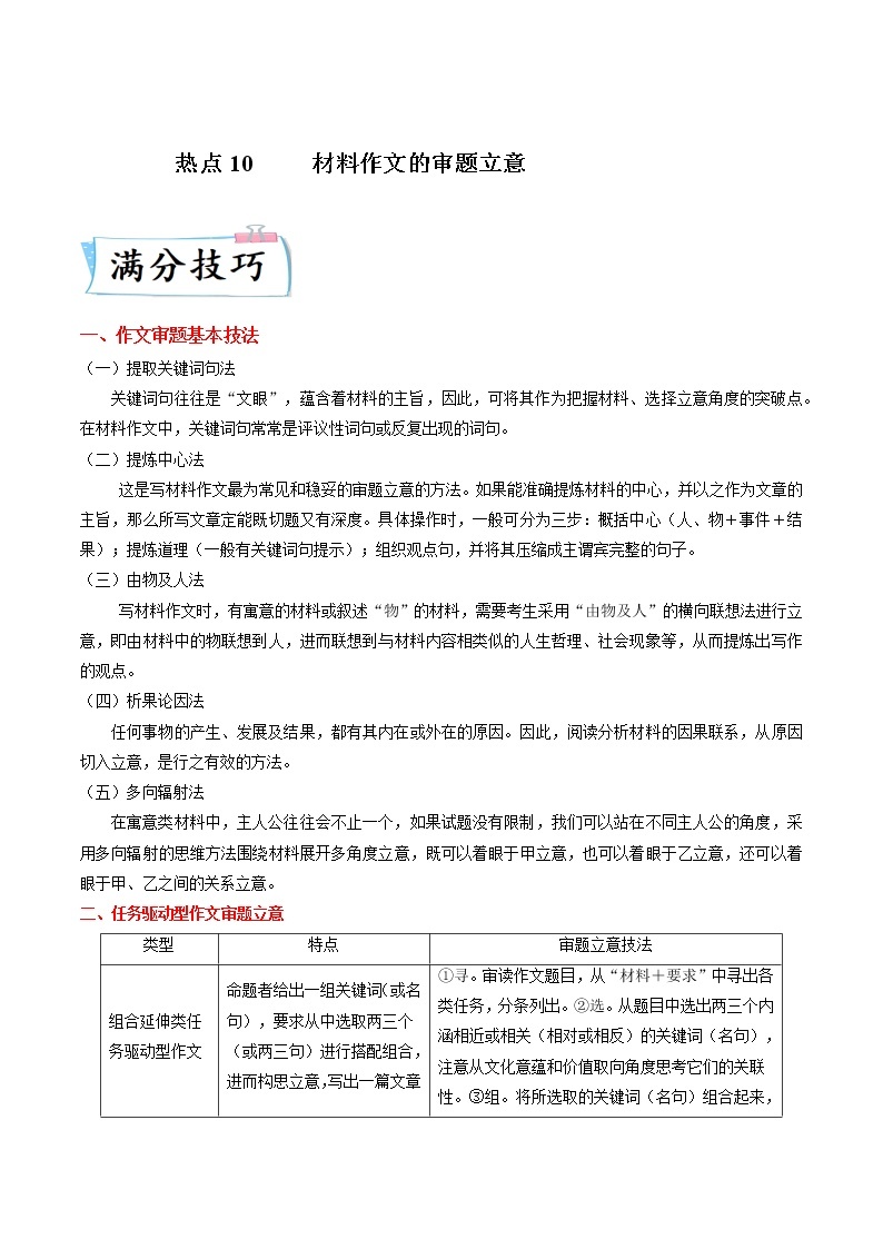 高考语文热点+重难点专题特训学案（全国通用）——热点10  材料作文的审题立意01