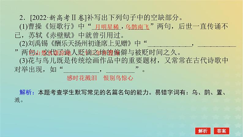 2023新教材高考语文二轮专题复习专题二古诗文阅读第三部分名篇名句默写第1讲显示内容提要与情感态度的名句课件04