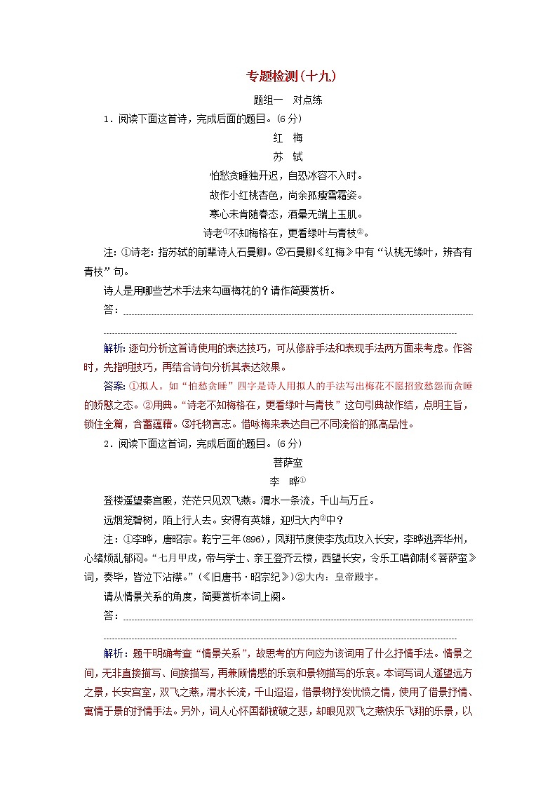 新高考语文2020届高考语文一轮总复习专题检测十九含解析 113 905第1页