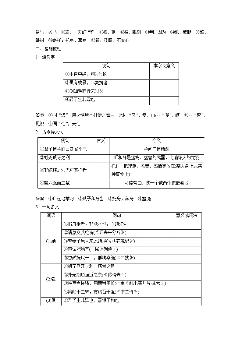 新高考语文第2部分 教材文言文点线面 必修上册 Ⅰ 课文1　劝学第3页