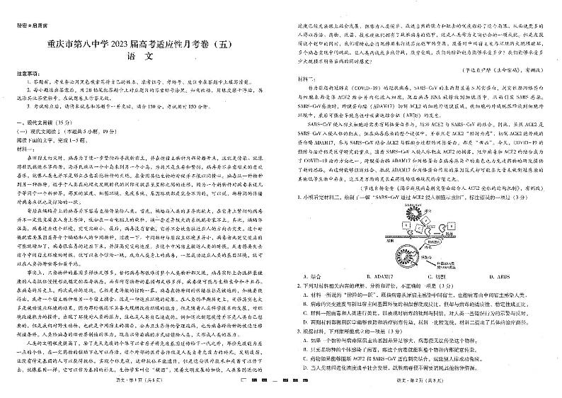 重庆市第八中学校2022-2023学年高三高考适应性月考卷(五)语文试题第1页