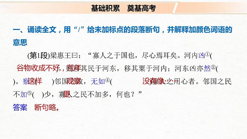 新高考语文第5部分 教学文言文点线面 必修3 课文1 寡人之于国也课件PPT第6页