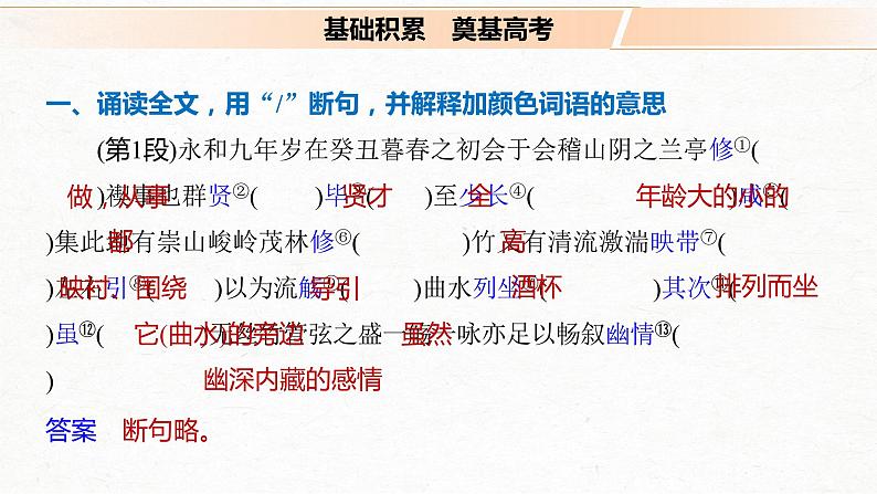 新高考语文第5部分 教学文言文点线面 必修2 课文1 兰亭集序课件PPT第7页