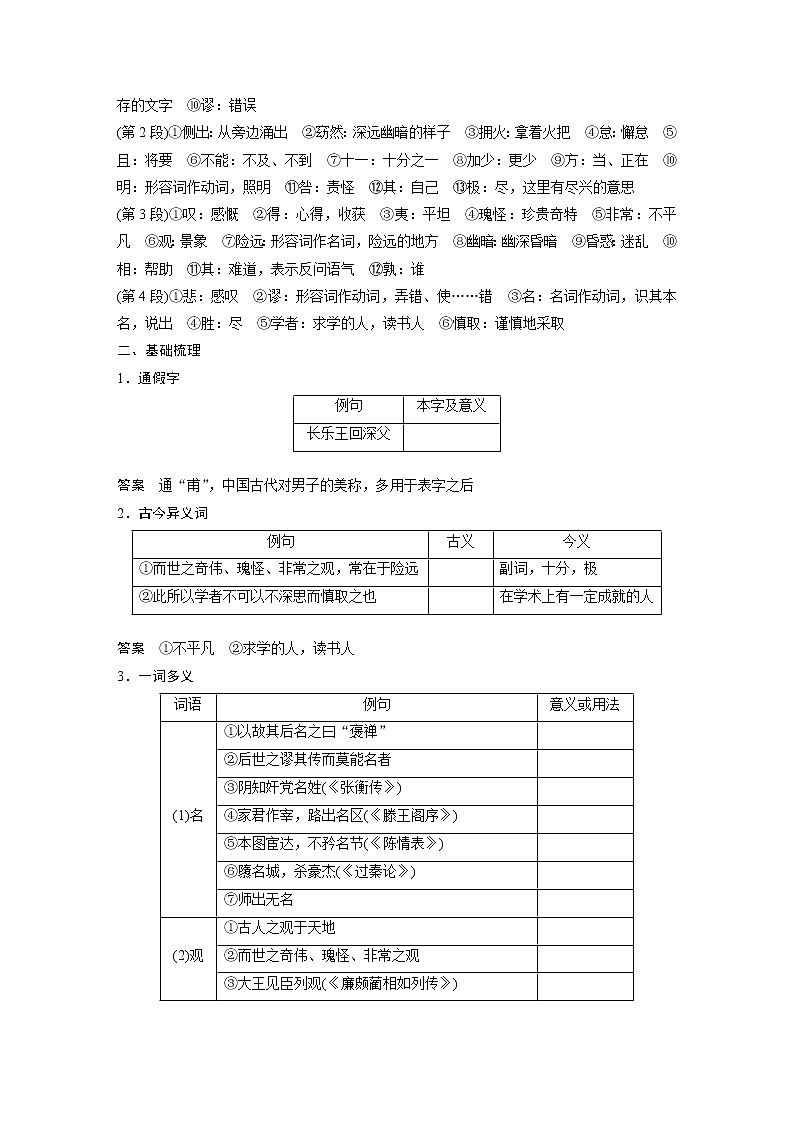 新高考语文第5部分 教材文言文点线面 必修2 课文3 游褒禅山记 试卷02