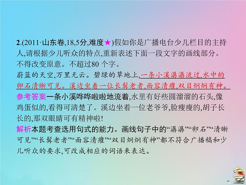 新高考语文2020届高考语文一轮复习专题十选用仿用变换句式正确运用常见的修辞手法课件 98 90505