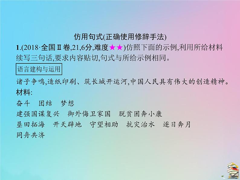 新高考语文2020届高考语文一轮复习专题十选用仿用变换句式正确运用常见的修辞手法课件 98 90508