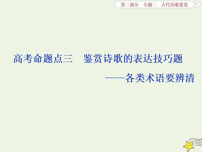 新高考语文2020高考语文大一轮复习第二部分专题二古代诗歌鉴赏5高考命题点三鉴赏诗歌的表达技巧题__各类术语要辨清课件 204第1页