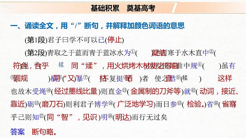 新高考语文第2部分 教材文言文点线面 必修上册 Ⅰ 课文1　劝学课件PPT第6页