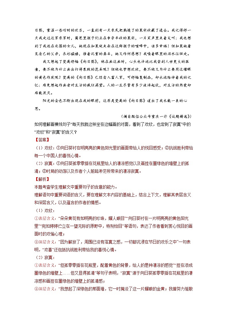 专题09 文学类文本阅读之揣摩语言（教师版）第3页