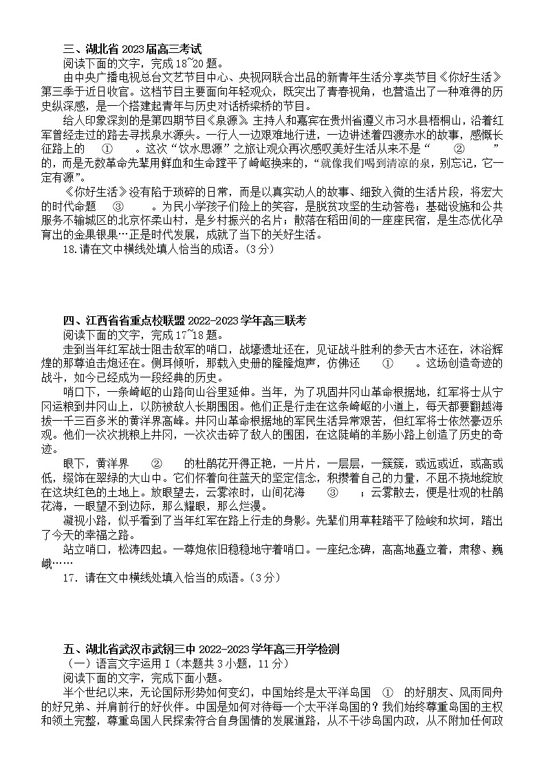 高中语文2023新高考成语填空专项练习（共十一道名校模拟题，附参考答案）02