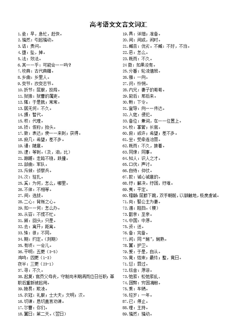 高中语文高考文言文词汇汇总（共350个）第1页