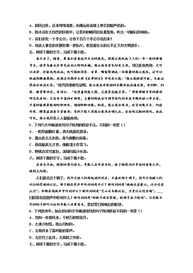 2023届高考语文复习：语用试题专题训练——修辞手法第3页