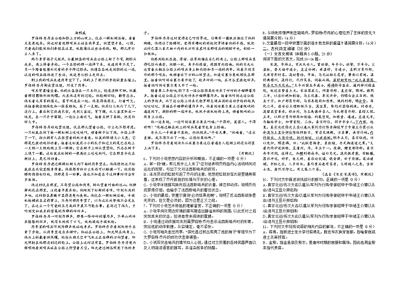海南省屯昌县2022-2023学年高三语文下学期二模统考试题（A）（2月）（Word版附答案）02