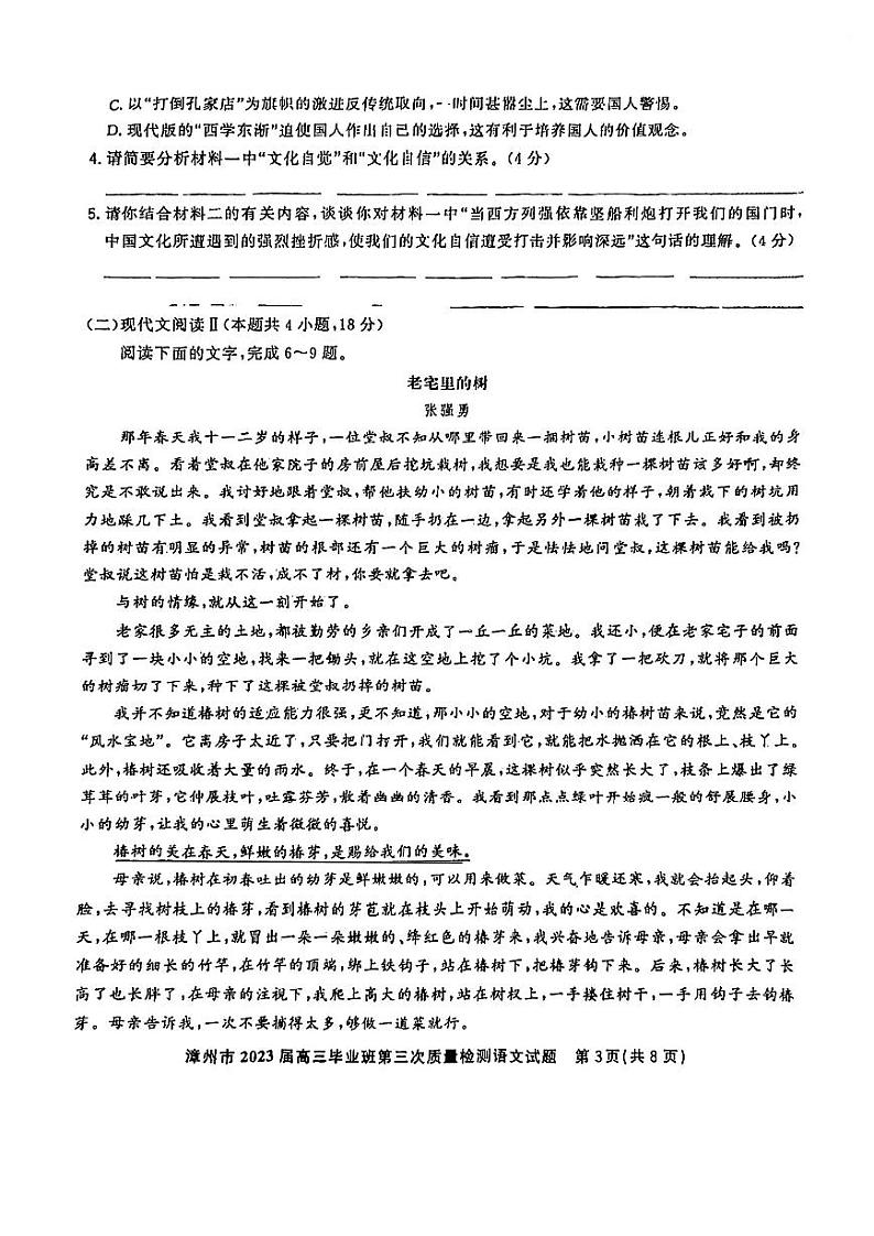 2023届福建省漳州市高三下学期第三次质量检测试题 语文 PDF版03