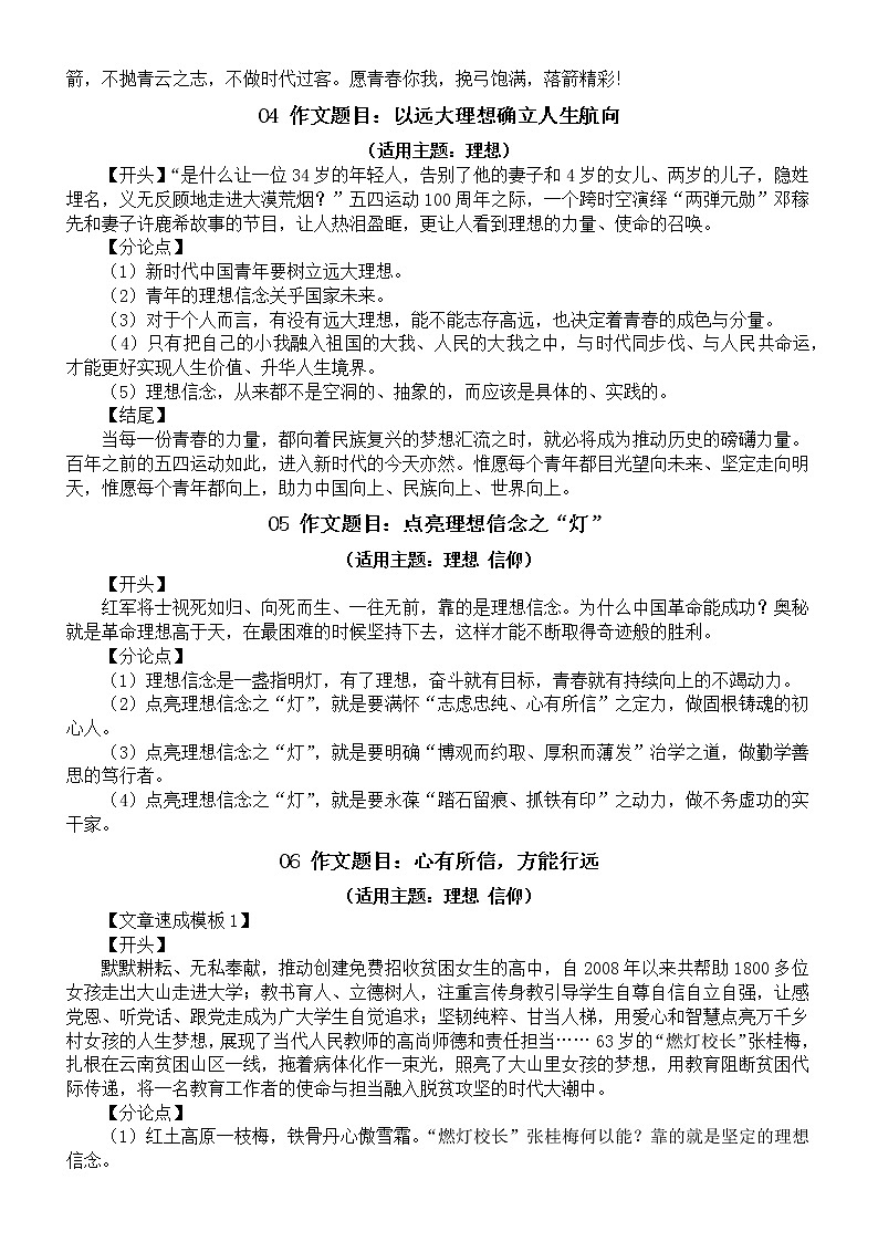 高中语文2023高考热点主题作文速成模板汇总（题目模板+段落模板）第2页