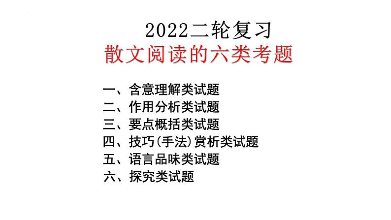 2022届高考专题复习：散文阅读  课件第1页