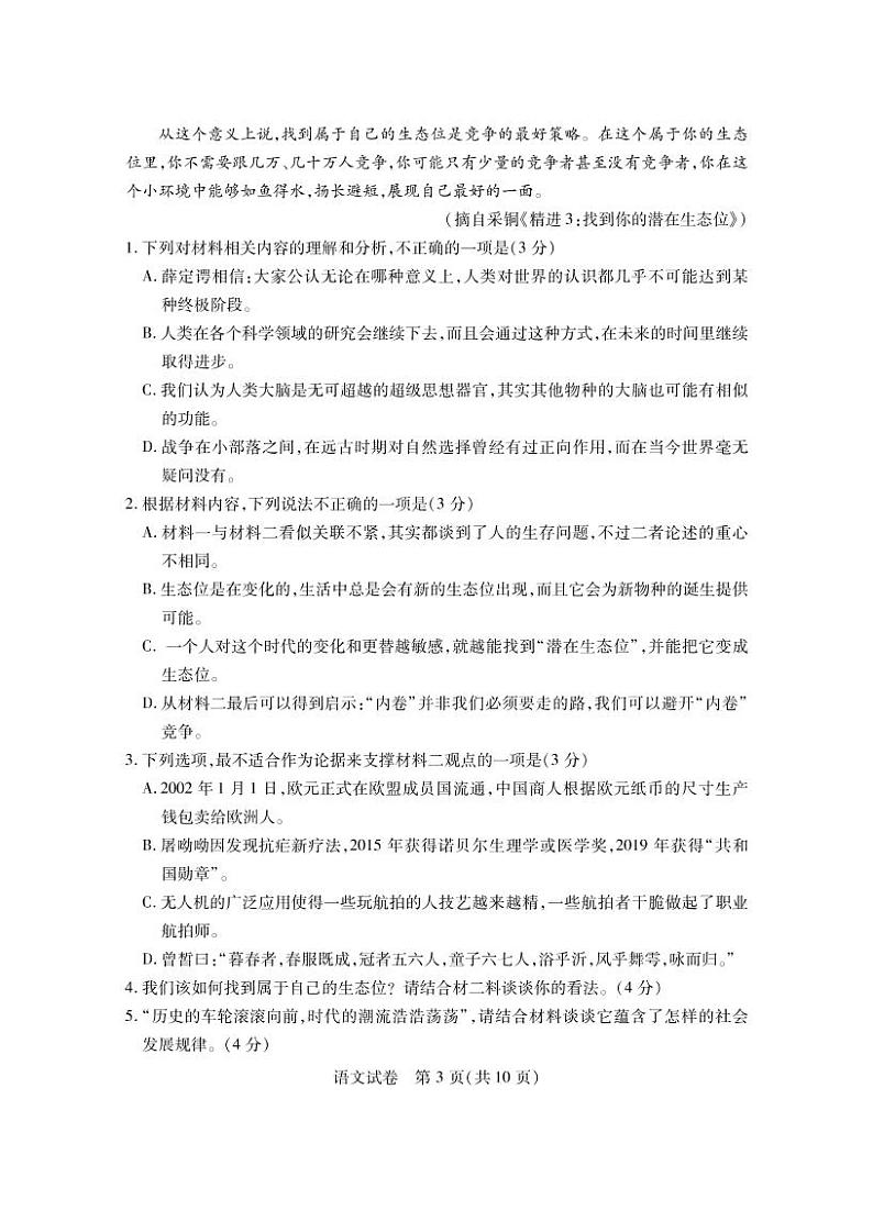 第八届湖北省高三（4月）调研模拟考试 语文第3页