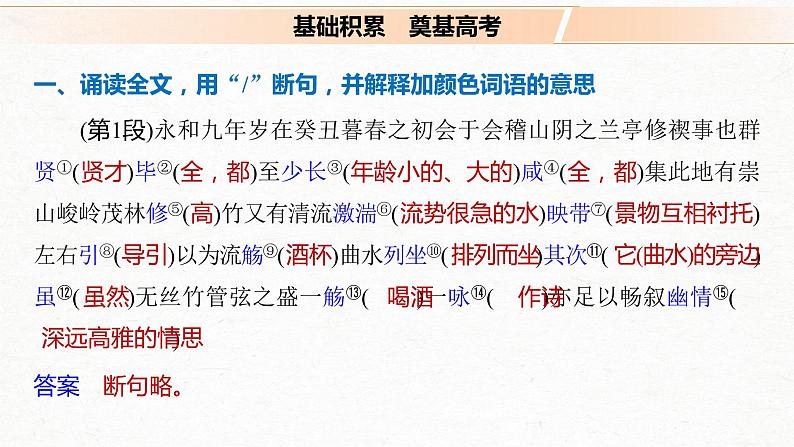 新高考语文第2部分 教材文言文点线面 选择性必修下册 Ⅰ 课文3　兰亭集序课件PPT02