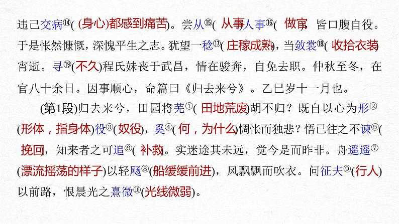 新高考语文第2部分 教材文言文点线面 选择性必修下册 Ⅰ 课文4　归去来兮辞并序课件PPT第3页