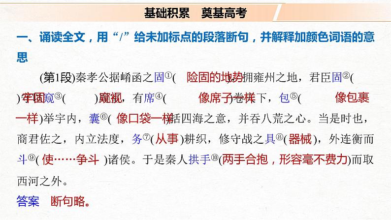 新高考语文第2部分 教材文言文点线面 选择性必修中册 Ⅰ 课文3　过秦论课件PPT第2页