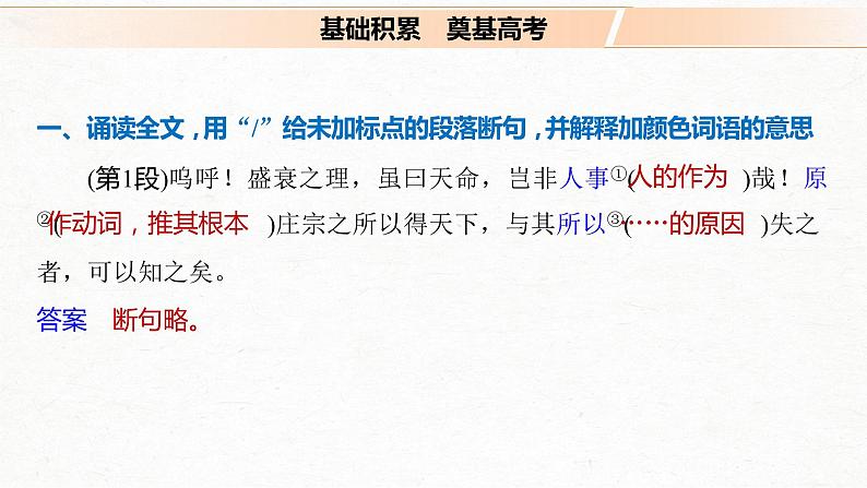 新高考语文第2部分 教材文言文点线面 选择性必修中册 Ⅰ 课文4　五代史伶官传序课件PPT第2页