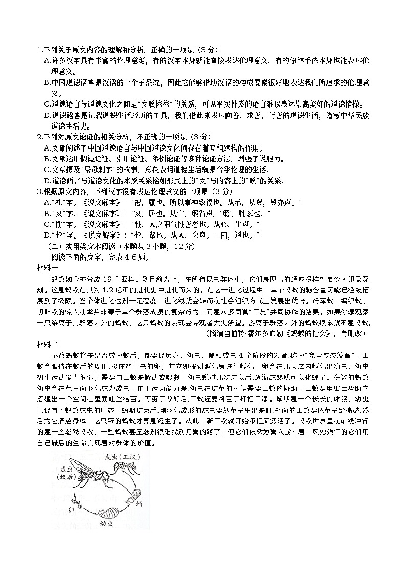 柳州高中南宁二中高三（5月）联考  语文试题第2页