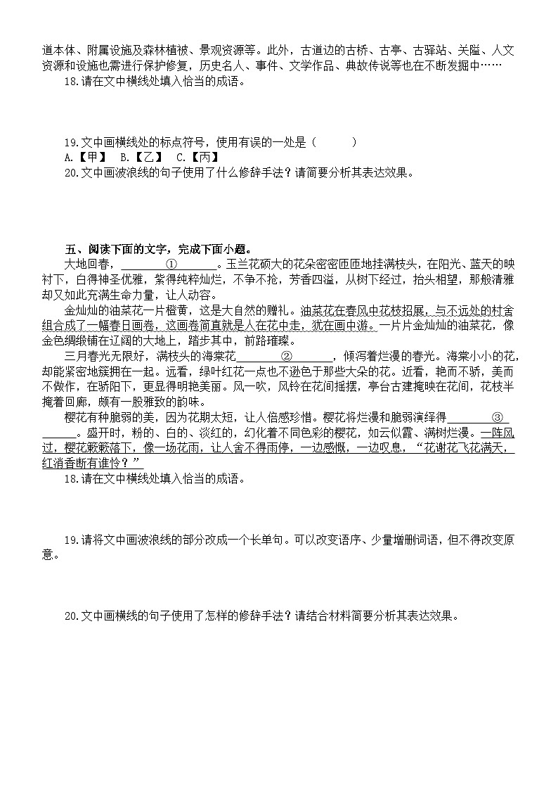 高中语文2023高考语言文字运用模拟练习（新题型）（共五大题，附参考答案和解析）03