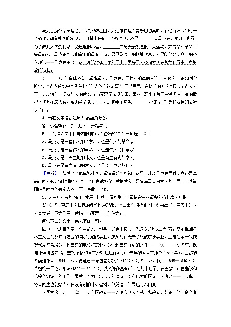 新教材2023年高中语文 第五单元 10 在《人民报》创刊纪念会上的演说 在马克思墓前的讲话 夯基提能作业 部编版必修下册02