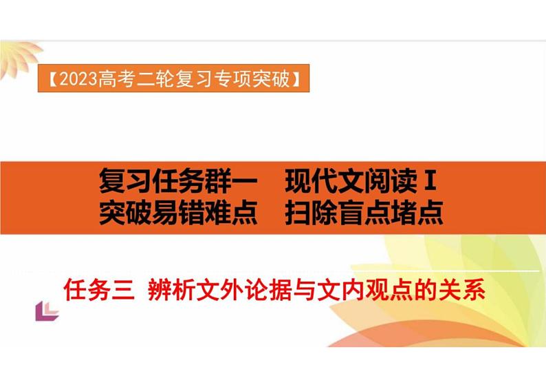 突破易错难点，辨析文外论据与文内观点的关系-2023年高考语文二轮复习专项突破技巧讲练（全国通用）课件PPT第1页