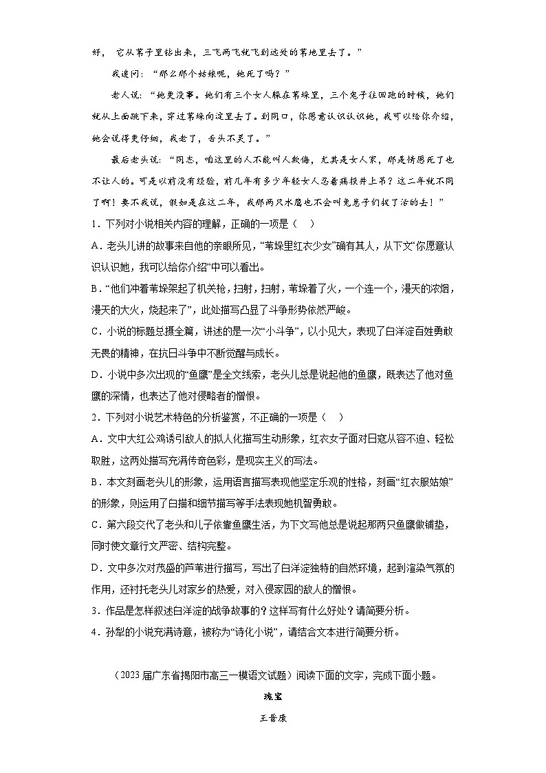 广东省各地市2023届高考语文一模试题分类汇编-02单文本文学类阅读第3页