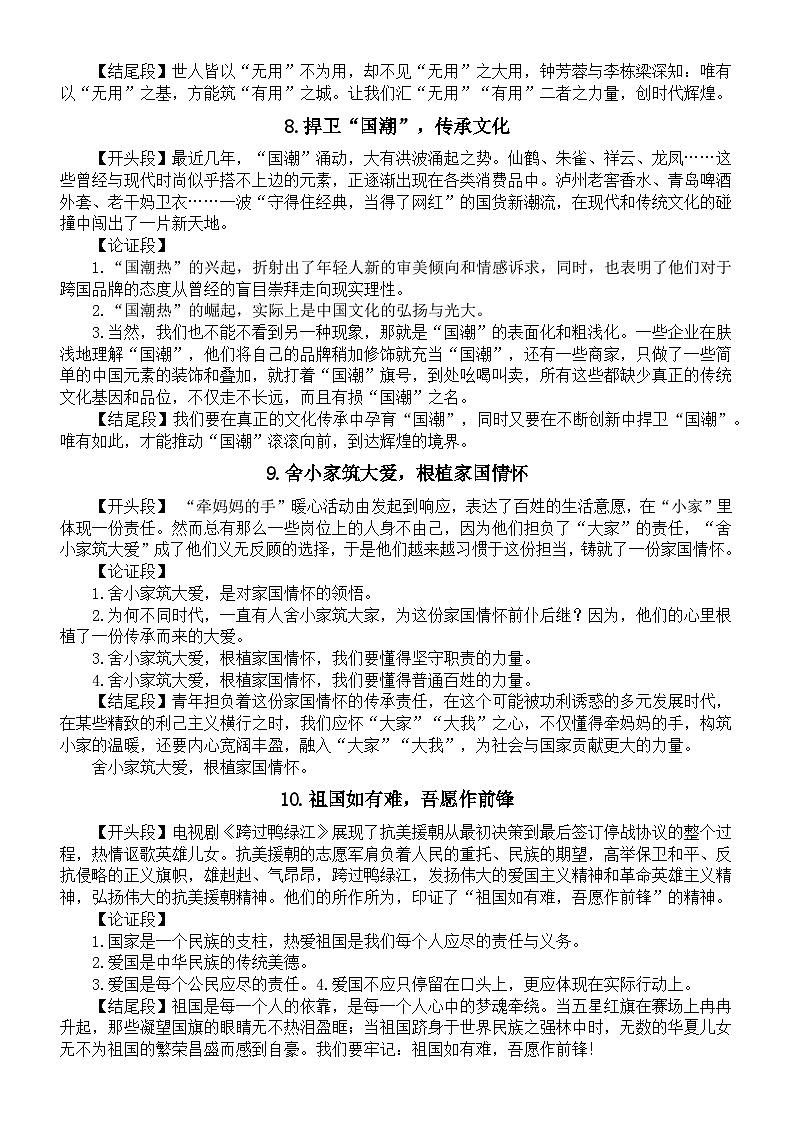 高中语文高考议论文模板汇总（标题+开头段+论证段+结尾段）（共40组）第3页