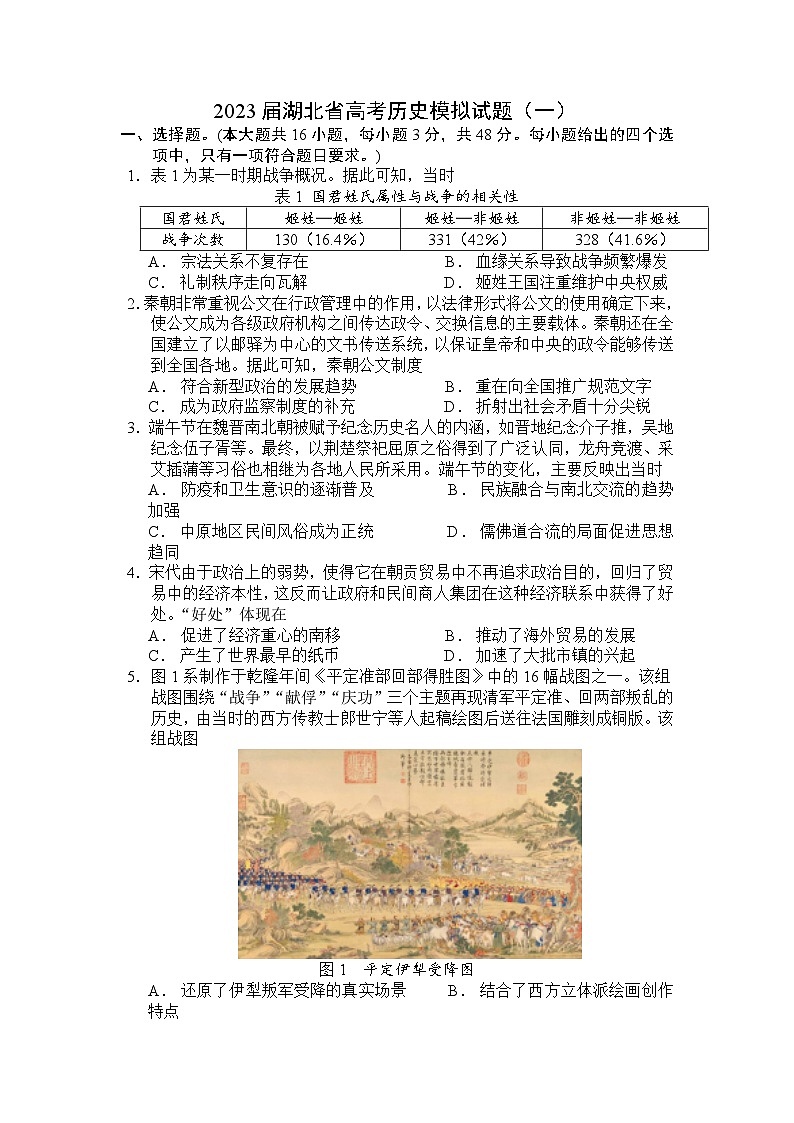 黄金卷01-【赢在高考•黄金8卷】备战2023年高考历史模拟卷（湖北专用）01