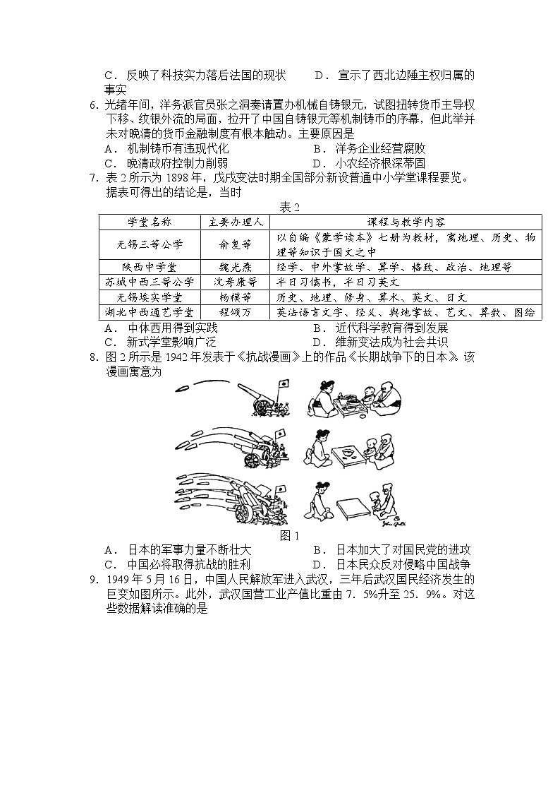 黄金卷01-【赢在高考•黄金8卷】备战2023年高考历史模拟卷（湖北专用）02