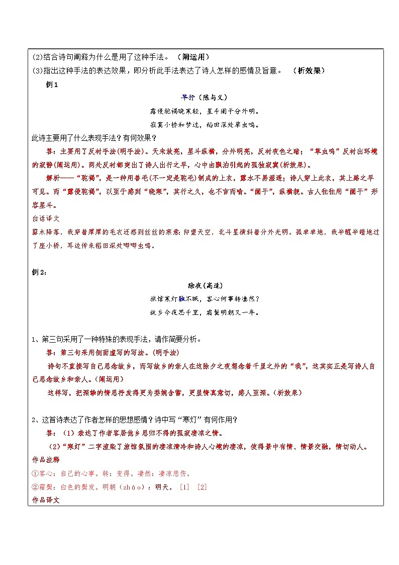 高一语文暑假讲义-初高衔接11：诗歌鉴赏——技巧赏析、炼字（教师版+学生版）03
